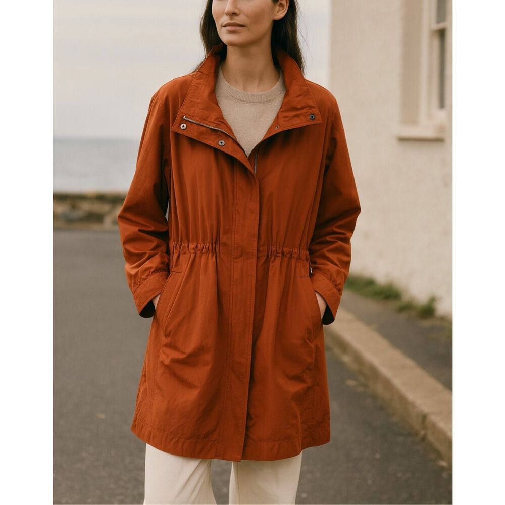 Eileen Fisher Organic Cotton Nylon Anorak Jacket Rust Orange M Medium